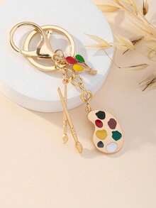 1個創意diy畫筆和畫板設計的汽車鑰匙扣,新穎的藝術禮物,適合學生/學童/藝術生活愛好者 - 金色 - 查看 4