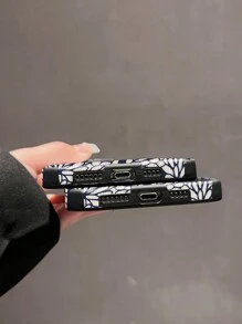 1pc Blue Flower Patterned Pu Leather Shockproof Colorful Painting Phone Case Compatible With IPhone - Multicolor - View 4