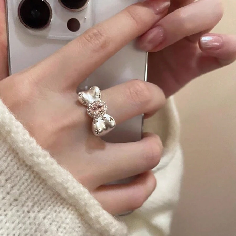 1pc Fashionable Gold-Plated Bowknot Open Ring - Sweetheart Princess Ring - View 1