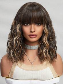 14-inch Ngắn Bob Xoăn Sóng Tóc giả xoăn Sợi tổng hợp Sọc Tóc giả Sợi tổng hợp Dệt Của phụ nữ Tóc giả Cô gái Bữa tiệc ngày lễ Tóc giả Mỗi ngày Mặc Tóc giả - Màu dương cầm - Xem 2