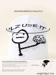 1頂y2k風格哥德字母plz Use It針織帽,保暖時尚的hip Hop成人帽,適合戶外活動、街頭服飾、派對、旅行 - 白色 - 查看 2