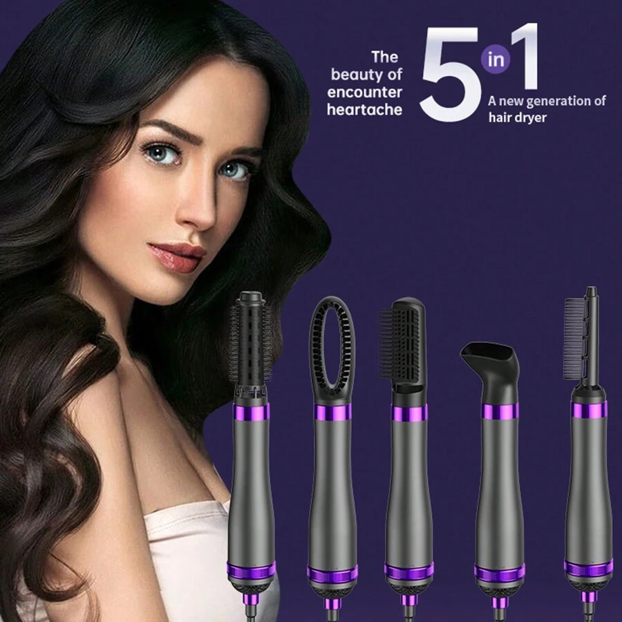 5-In-1 Hair Dryer Brush Comb Styler For Straightening And Curling, Slouchy Hair Styling Tool - Black - View 1