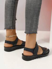 女平底涼鞋適合中年或老人媽媽防滑軟底舒適戶外沙灘鞋 - 黑色 - 查看 4