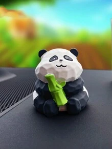 新年禮物,創意和精美的熊貓花樹脂人物擺件,含有元素,適合家庭桌面裝飾,1只入組 - 黑與白 - 查看 5