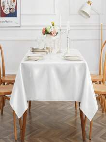 1pc White Satin Damask Tablecloth, Smooth And Soft, Luxury Silk Tablecloth For Parties, Weddings And Banquets - White - View 3