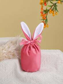 1pc Plush Silk Bow Decoration Rabbit Candy Bag Kids Storage Candy Bag Easter Bunny Bags Fuzzy Children's Gift Bags Home Decoration - Hot Pink - View 1