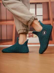 Men's Indoor Slippers, Warm Knitted Comfortable Anti-Slip Ankle Shoes, With Plush Lining, Suitable For Indoor Walking, Autumn And Winter - Green - View 3