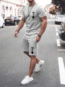 Conjunto Camiseta e Bermuda 7 Ouro Baralho Truco Moda Masculina - Cinza Claro - Visão 1