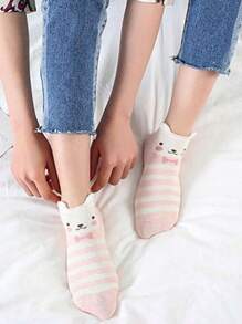 5pairs/Set Women's Random Color Cute 3d Cartoon Animal Printed Low Cut Invisible Boat Socks - Multicolor - View 10