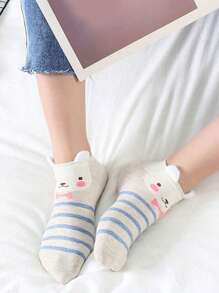 5pairs/Set Women's Random Color Cute 3d Cartoon Animal Printed Low Cut Invisible Boat Socks - Multicolor - View 8