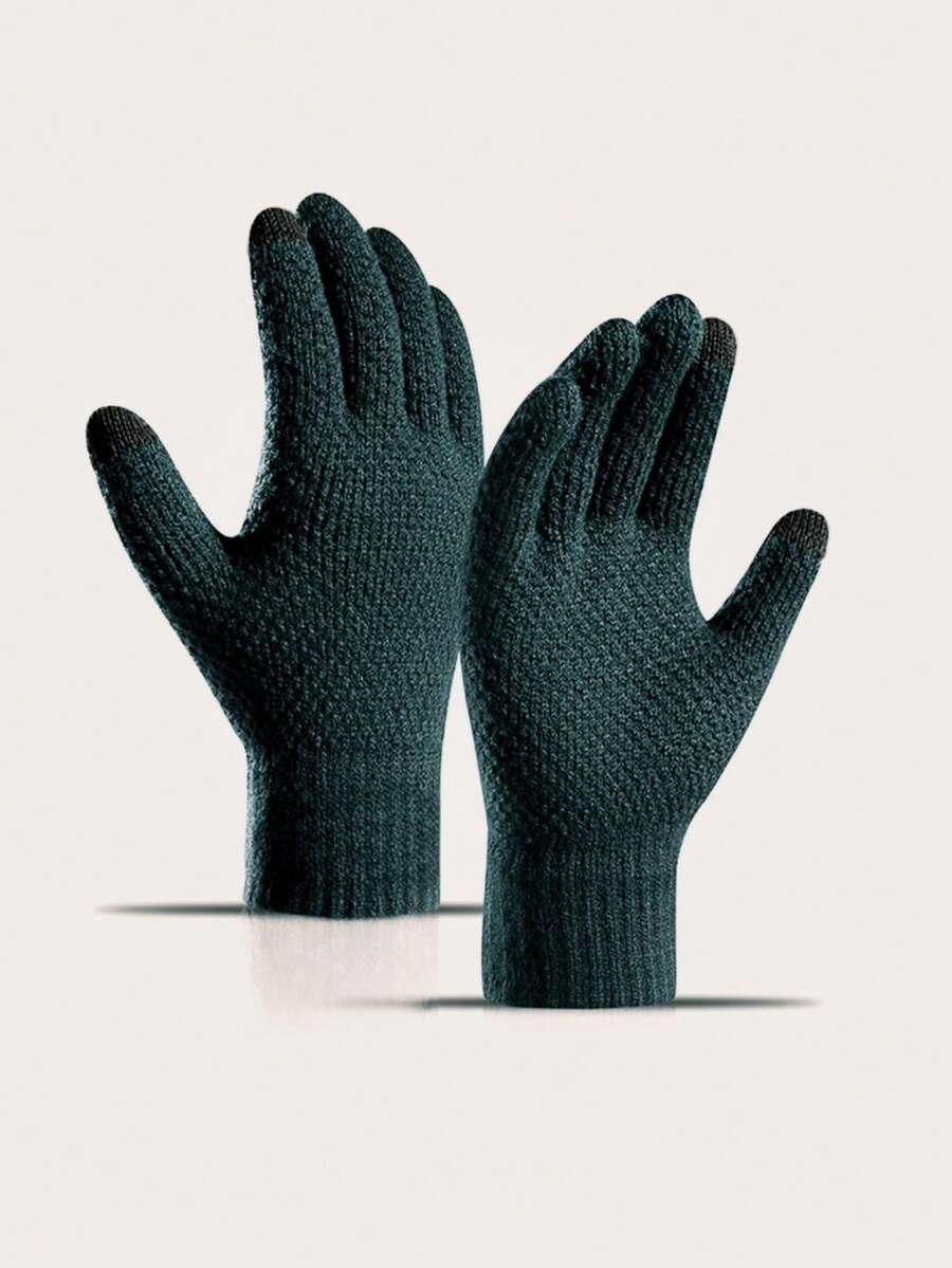 2024新品冬季暖和觸屏針織手套,無性別2入組,具備吸汗舒適內裡,適用於滑雪、騎行、跑步、徒步等戶外活動 - 軍綠色 - 查看 1