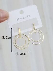 1對歐美風格簡約鏤空圓形設計時尚耳環 - 金色 - 查看 1