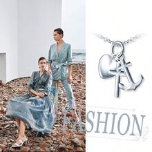 925純銀頸鍊,帶有心形、十字和錨形吊墜,錨形尺寸：1.5cm*1cm,心形尺寸：1.1*0.9cm,十字尺寸：1.5*0.8cm,長度：45cm,附上水波紋鍊,是慶祝情人節的理想禮物,適用於妻子或女友 - 船錨 - 查看 5