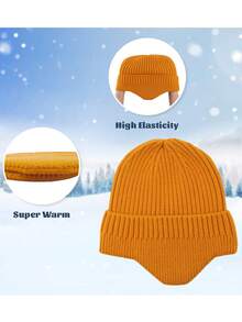 Winter Beanies With Earflaps For Men Women, Warm Knitted Earflap Thick Beanie Hats - Yellow - View 5