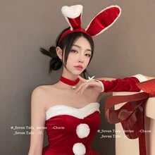 Diadema De Orejas De Conejo Rojas Linda Para Niña De Navidad, Invierno - Rojo - Ver 2