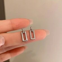 韩版几何长条耳环时尚百搭通勤耳环时尚轻奢耳钉 - 銀色 - 查看 3
