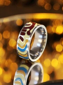 1 件时尚不锈钢彩绘戒指，百搭戒指，男女情人节礼物，妈妈，母亲，母亲节，礼物 - A40 - 查看 16