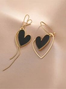 1pair Korean Style Asymmetrical Heart Shaped Tassel Earrings, Suitable For Women's Daily Wear Valentines - Love - View 2