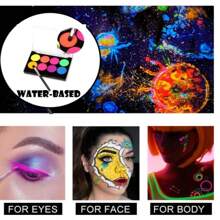 1pc Fluorescent Color Bodysuit, 8 Colors Body Paint With Brush, Glow In The Dark Neon Face & Body Paint Water Soluble, For Party Halloween Cosplay Props, Glowing In Uv Light - Multicolor - View 5