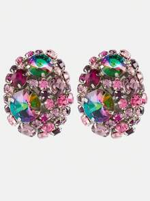 1對女性豪華簡約圓形耳環,適用於派對、夜店和日常穿著 - 粉色 - 查看 6