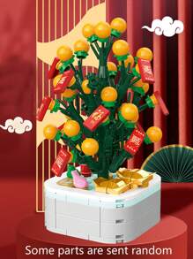 New Year Gift Building Blocks Potted Plant Assembly Model, Tangerine Shaped Home Decoration - Multicolor - View 2