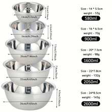 5pcs Non-Slip Stainless Steel Mixing Bowls Set - Perfect For Kitchen Cooking And Baking - Nesting Design For Easy Storage - Silver - View 2