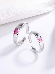 2入組可調開口的心形發光指環,戒指 - 銀色 - 查看 6