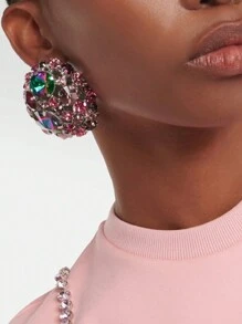 1對女性豪華簡約圓形耳環,適用於派對、夜店和日常穿著 - 粉色 - 查看 8