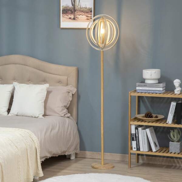 HOMCOM HOMCOM Lampadaire sur Pied Circulaire 40 W Max. Abat-Jour bois naturel clair dim. Ø 38 x 160 cm