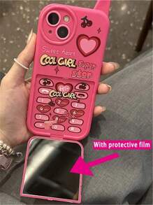 Apple 1pc Korean Retro Y2k Cherry Heart 3D Pink Make Up Mirror Case Compatible With Iphone 16 15 14 13 12 11 Pro Max Plain Shockproof Soft Cover Waterproof Anti-Fall Scratch Resistant