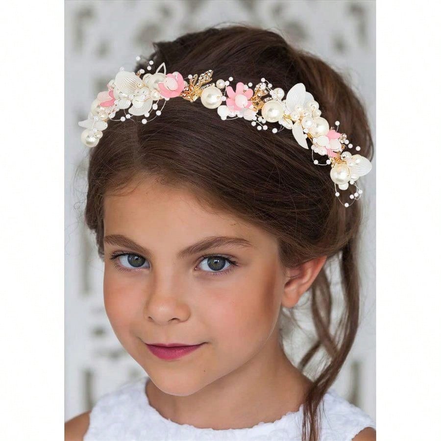 1pc Children's Princess Flower Ring Super Immortal Pearl Gold Leaf Hair