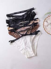 4入組女式蝴蝶結下腰內褲,love字母伸縮女士三角褲