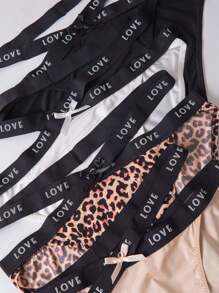 4入組女式蝴蝶結下腰內褲,love字母伸縮女士三角褲