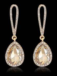 1pair Simple Water Drop Shaped Rhinestone Earrings For Women's Birthday Party & Wedding Accessories - drop shape - View 1
