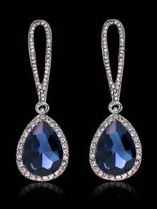 1pair Simple Water Drop Shaped Rhinestone Earrings For Women's Birthday Party & Wedding Accessories - drop shape - View 5