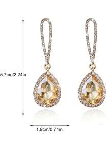 1pair Simple Water Drop Shaped Rhinestone Earrings For Women's Birthday Party & Wedding Accessories - drop shape - View 3