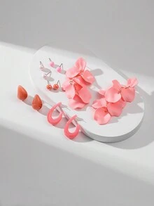 6入組甜美粉色花朵與圓點亞克力耳環,適用於女性派對和度假時搭配創意耳飾 - 粉色 - 查看 4