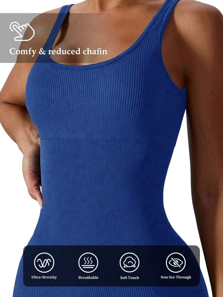 Yefecy 1 Peça Macacão Esportivo de Ioga Fitness Sem Costura de Alta Elasticidade e Cor Sólida - Azul - Visão 2