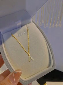 FOREVER QUEEN S925 Silver Necklace 26 Initial Letters A-Z Necklace Plated With 14K Necklace For Bestie Women Girls Valentine's Day Gift Valentines - Yellow Gold - View 3