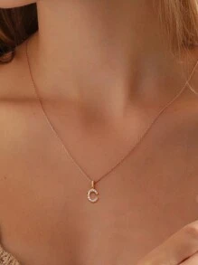 FOREVER QUEEN S925 Silver Necklace 26 Initial Letters A-Z Necklace Plated With 14K Necklace For Bestie Women Girls Valentine's Day Gift Valentines - Yellow Gold - View 8