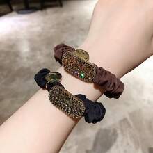 Fashion Satin Bow Scrunchie For Women, Geometric Elliptical Zinc Alloy Hair Elastic With Rhinestones, Versatile Ponytail Holder Hair Tie, A Great Gift For Friends - Multicolor - View 2