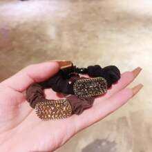 Fashion Satin Bow Scrunchie For Women, Geometric Elliptical Zinc Alloy Hair Elastic With Rhinestones, Versatile Ponytail Holder Hair Tie, A Great Gift For Friends - Multicolor - View 6