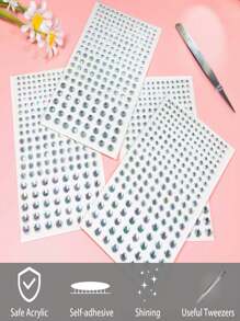 4pcs Acrylic Self-Adhesive Rhinestone Sticker With Ab Color Glitter Gemstone & Tweezer, For Frame, Phone Case, Scrapbook, Greeting Card, Face Decoration, Nail - White - View 6