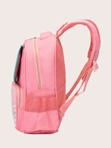 Cartoon Printed Children's Large Capacity Outdoor Backpack - Pink - View 4