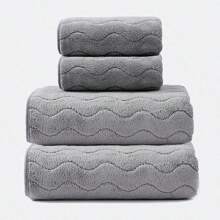 1pc Soft Striped Coral Fleece Towel For Adults, Hotel, Spa, Home Bathroom, Face & Body Washing Home Bathroom Decor Back To School For Beauty Salon Home Bathroom Shower Towels For Beauty Salon, Hotel Sports,Home Essentials, Towel, Skin Care Bath Towel Sheet - Grey - View 1