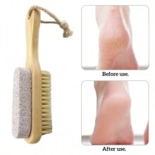 1pc Wood & Nylon Foot File Pedicure Tool With Pumice Stone Scrub Brush, Exfoliating Dead Skin Cleaning Brush & Massage Scrubber For Foot & Body - Wood Color - View 3
