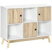 HOMCOM Commode Chambre Buffet Meuble de Rangement sur pied avec 6 cubes - Blanc et Aspect Bois - dim. 96L x 30P x 75H cm - Blanc - Voir 4
