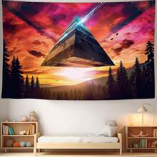 森林自然掛毯,幻想自然風景牆飾掛毯,重力卡通掛毯適用於臥室、客廳、宿舍,尺寸為59x39吋 - 紅色 - 查看 4