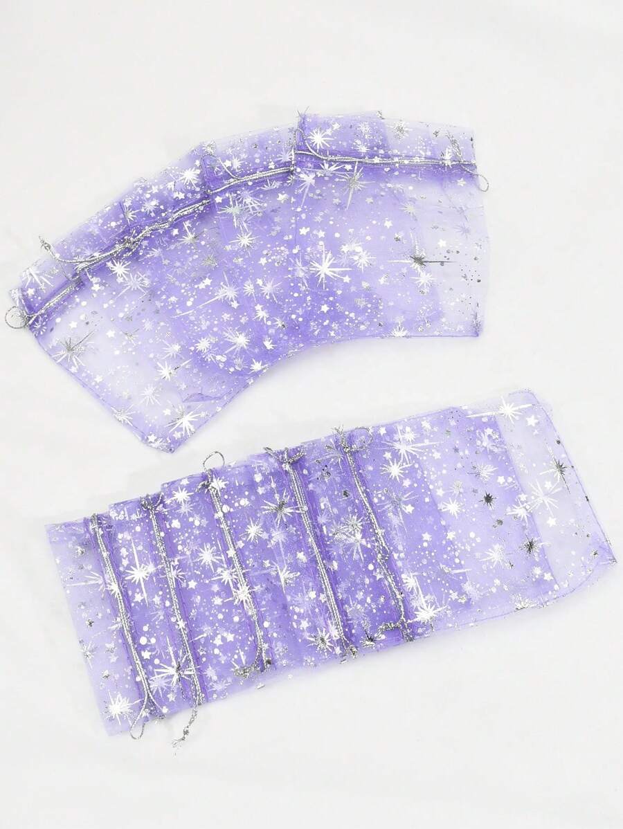 10pcs Light Pink Star Pattern Mesh Drawstring Favor Bags, Sachet Bags, Gift Bags,Christmas - Purple - View 1