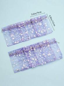 10pcs Light Pink Star Pattern Mesh Drawstring Favor Bags, Sachet Bags, Gift Bags,Christmas - Purple - View 2